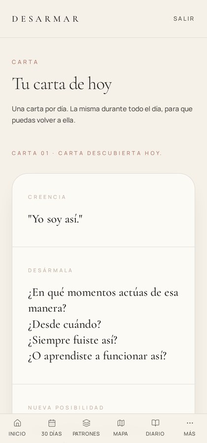 Pantalla Carta de hoy de tu espacio DESARMAR