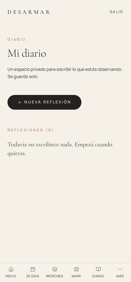 Pantalla Diario de tu espacio DESARMAR