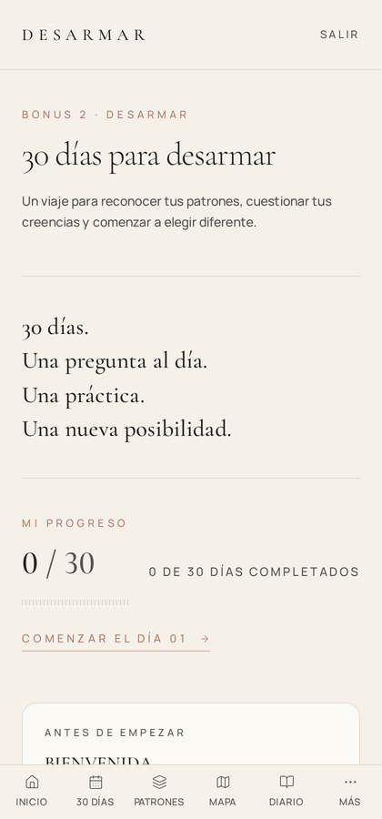 Pantalla 30 días de tu espacio DESARMAR