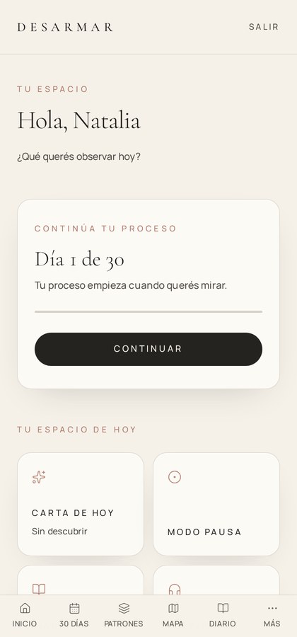 Pantalla Dashboard de tu espacio DESARMAR