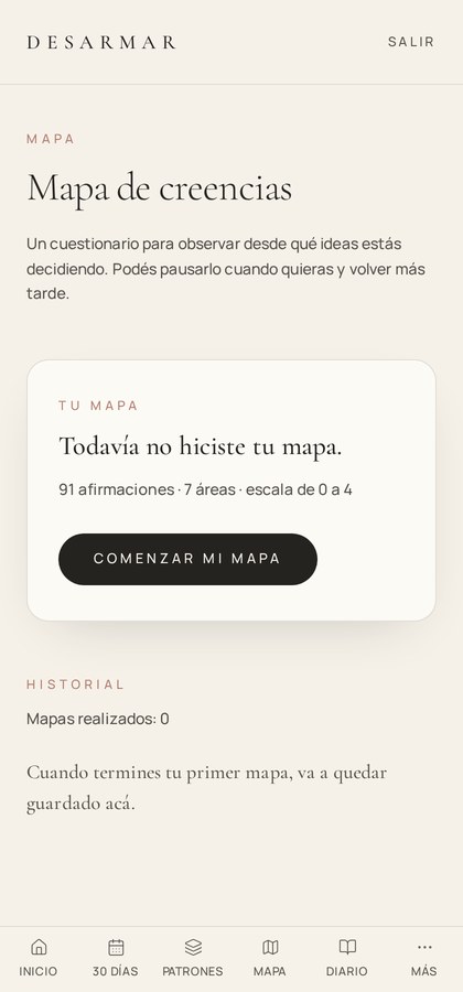Pantalla Mapa de creencias de tu espacio DESARMAR