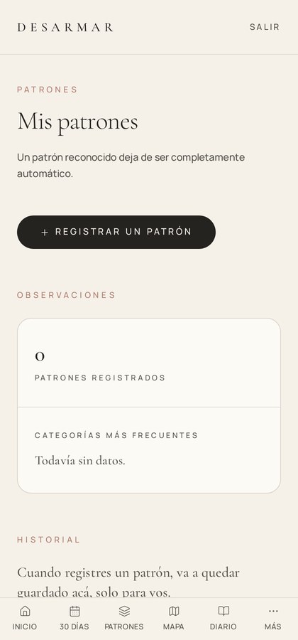 Pantalla Mis patrones de tu espacio DESARMAR